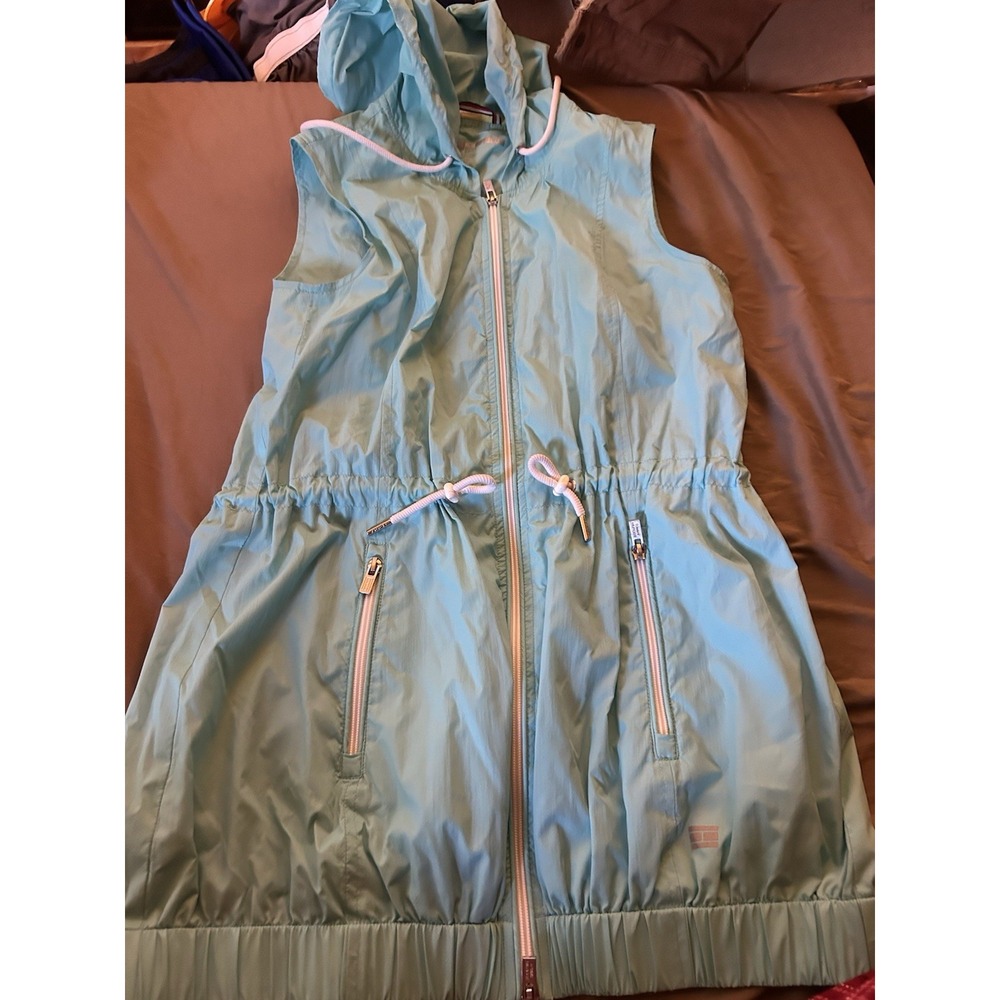 Tommy‎ Hilfiger Sport Hooded  Windbreaker Vest Aqua Y2K